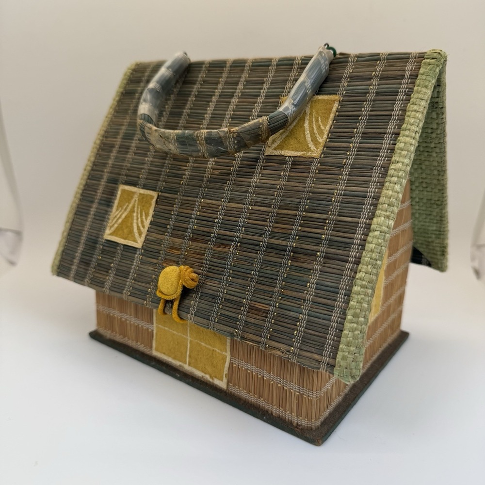 VTG Cottage House Purse Handbag Gary Gail Dallas Wood Rattan Cottagecore 60's